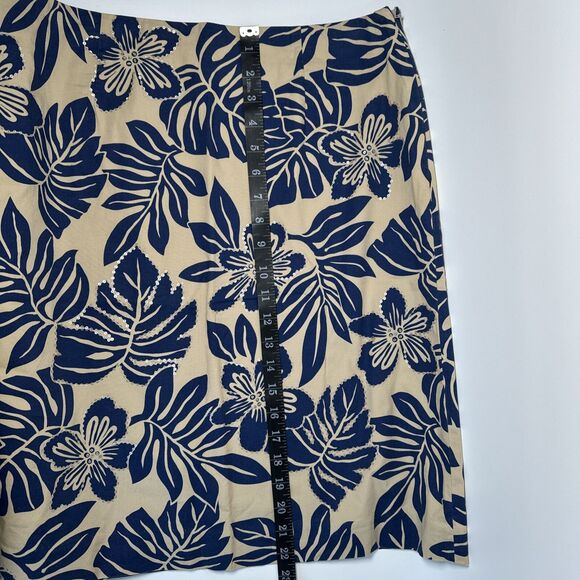 Talbots Skirt Womens 12 Tan Navy Floral Sequins Tropical Aloha Stretch Cotton - Picture 10 of 12